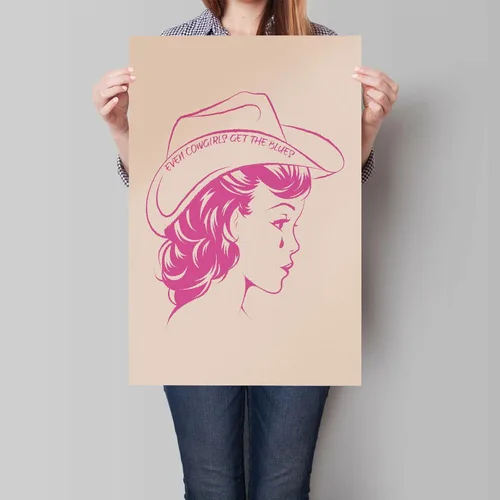 Miniatura 2 de abrtolpffo Impresión artística de pared rosa vintage, póster de vaquera para dormitorio de niñas, lienzo sin marco de 12 x 16 pulgadas Pinkgirl