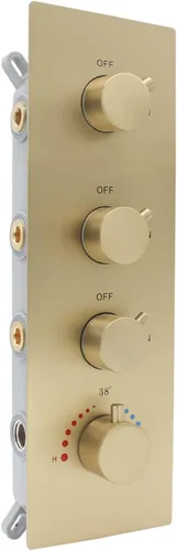 Válvula mezcladora termostática de ducha con botón pulsador de 3 funciones de latón oculto control desviador para cabezal de ducha dorado cepillado