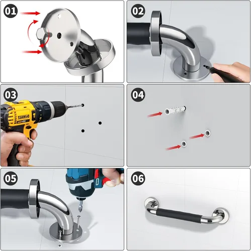 Miniatura 7 de Barras de agarre antideslizantes para ducha de 12 pulgadas con agarre de goma, 1 pulgada de diámetro, mango de barra de agarre de acero inoxidable