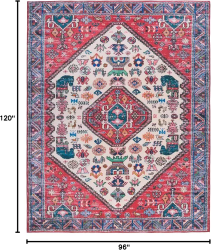 Miniatura 2 de SAFAVIEH Tucson Collection - Alfombra lavable de 2 pies 6 pulgadas x 8 pies, beige y gris, antideslizante, ideal para zonas de alto tráfico en sala