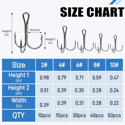 Miniatura 3 de Fishing Treble Hooks Kit, High Carbon Steel Treble Hook Strong Sharp Round Bend Fishing Hook Triple Fish Hook with Split Rings for Trout Hard Bait