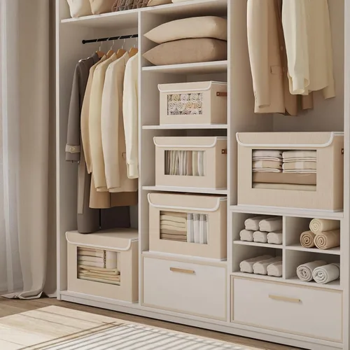Miniatura 4 de Cajas de almacenamiento plegables con tapas, organizadores de armario de lino, contenedores de almacenamiento de 10.2 x 7.8 x 6.7 pulgadas para Beige