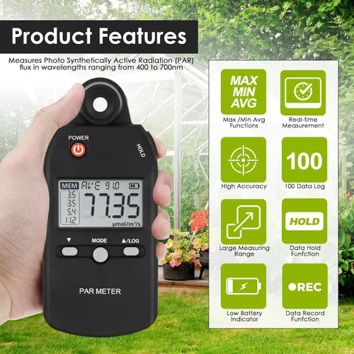 Miniatura 2 de Medidor PAR para luces LED de crecimiento de alta precisión Sensor Quantum Medidor de luz Par Tester PPFD para medir la actividad fotosintética