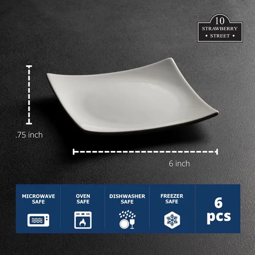 Miniatura 5 de 10 Strawberry Street Simply White - Juego de 6 platos cuadrados de cerámica para aperitivos, tapas y aperitivos para uso diario, microondas