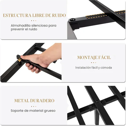 Miniatura 6 de SHA CERLIN Marco de cama de plataforma de metal tamaño individual con cabecero/estribo de hierro forjado estilo victoriano, no requiere somier, Negro