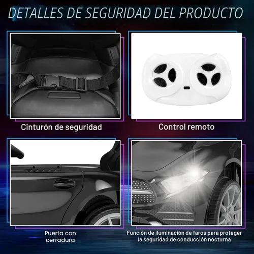 Miniatura 4 de Auto de paseo para niños de 12 V con control remoto de 2.4 G, automóvil eléctrico alimentado por batería, puertas dobles, cinturón de seguridad, luz