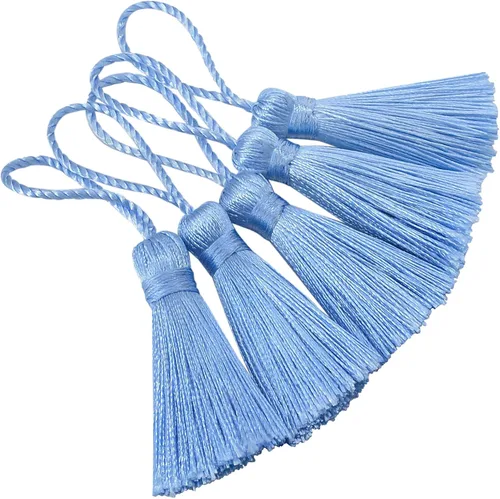 Miniatura 30 de Makhry 20 mini borlas de hilo sedoso hechas a mano de 4.3 pulgadas con lazo de cordón de 2 pulgadas y pequeño nudo chino para aretes, recuerdo