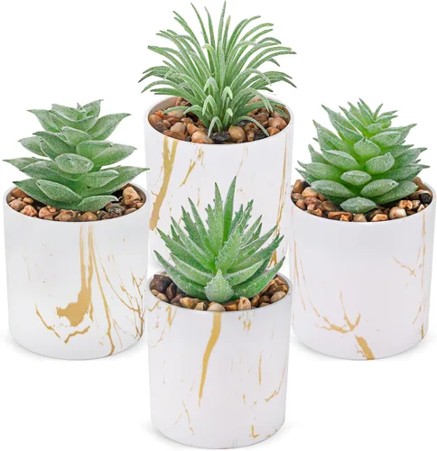 Miniatura 8 de Der Rose Juego de 2 plantas suculentas artificiales Mini plantas suculentas falsas para accesorios de oficina y hogar para mujeres 2-Verde
