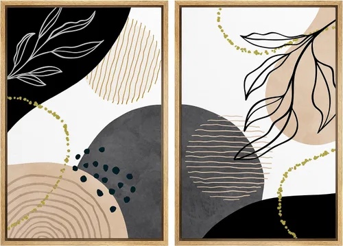 Miniatura 40 de SIGNFORD Lienzo enmarcado para pared, juego de arte con hojas de palmera de selva, polígonos geométricos, formas abstractas, ilustración, arte
