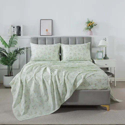 Miniatura 39 de FADFAY Juego de sábanas de cama con estampado floral amarillo, de algodón, tamaño King, suaves, transpirables, estilo Shabby Coquette, con bolsillo