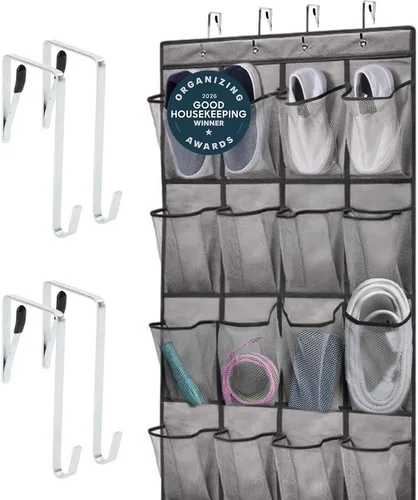 Miniatura 25 de Gorilla Grip - Zapatero para colgar en la puerta, 24 bolsillos de malla para sostener hasta 40 libras, organizador para parte trasera del armario
