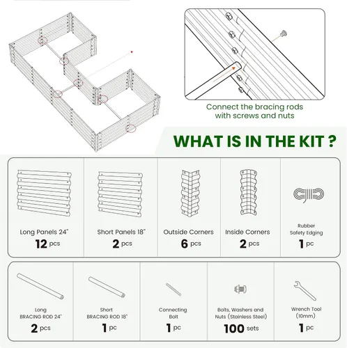 Miniatura 6 de Olle Juego de camas de jardín elevadas galvanizadas en forma de U 4 en 1 de 17 pulgadas de alto, en forma de U, para jardinería, jardinería, maceta