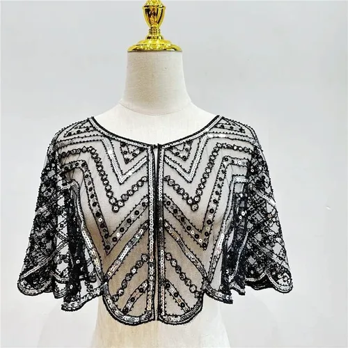 Miniatura 2 de Specell 1920s Handmade Sequin Beaded Evening Shawl Bridal Wrap Shawls and Wraps for Evening Dresses Wedding Shawl 10
