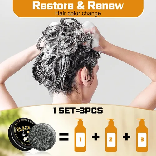 Miniatura 3 de Atsy Jabón en barra de cabello gris, jabón negro natural para cobertura de cabello gris, barra de champú oscurecimiento con ginseng y sésamo negro