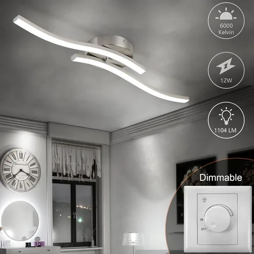 Miniatura 2 de EDISLIVE Moderna lámpara de techo LED regulable curva, 2 luces de 22.5 pulgadas, lámpara de techo minimalista LED empotrada para dormitorio