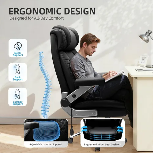 Miniatura 6 de Silla de oficina grande y alta, silla de computadora de escritorio para personas pesadas, silla ejecutiva de juegos de gran tamaño, silla de oficina