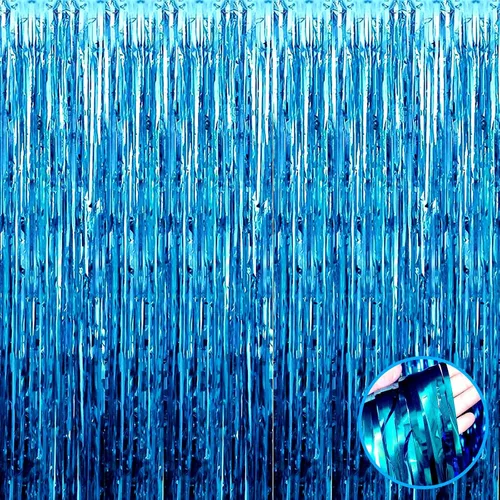 Miniatura 17 de Paquete de 4 cortinas de flecos de papel de aluminio con franjas de oropel azul claro, 3.3 pies x 9.8 pies, cortinas de flecos de papel de aluminio