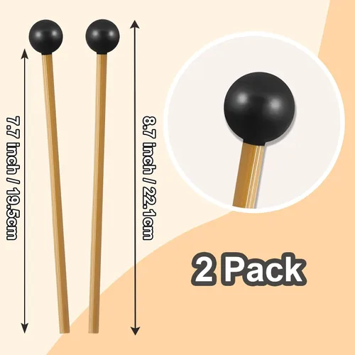 Miniatura 2 de Luomorgo 2 piezas de mazos para glockenspiel, mazos de xilófono de campana de goma, mazos de percusión, mazos de 7.7 pulgadas para palo de campana