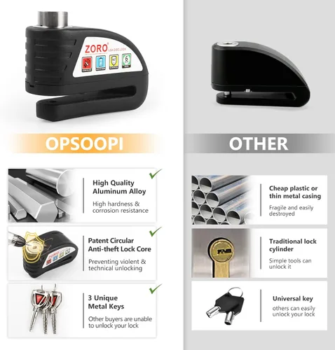 Miniatura 6 de Cerradura de motocicleta, bloqueo de freno de disco con alarma de 130 DB, cerraduras de motocicleta resistentes antirrobo, alarma de motocicleta