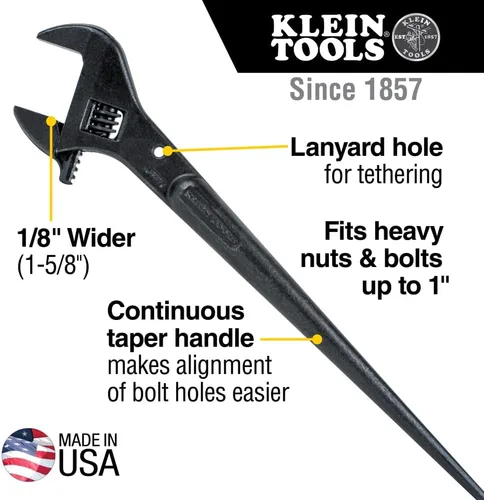 Miniatura 2 de Klein Tools 3239 - Llave de espiga ajustable, fabricada en Estados Unidos, 16 pulgadas de longitud, apertura de llave de 1-58, se adapta a tuercas