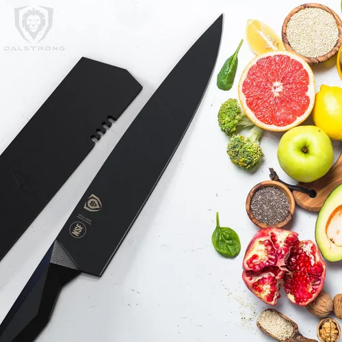 Miniatura 9 de Dalstrong Cuchillo de chef de 9.5 pulgadas, serie Shadow Black, recubierto de nitruro de titanio negro, cuchillo de cocina afilado de afeitar, acero