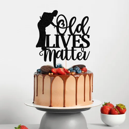 Decoración para tartas Black Flash Old Lives Matter - Humorístico anciano y anciano decoración de pastel de feliz cumpleaños para hombres, papá,