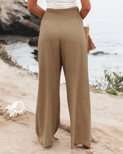 Miniatura 5 de Angerella Pantalones palazzo elásticos de cintura alta para mujer, estilo casual, pierna ancha, pantalones largos con bolsillo