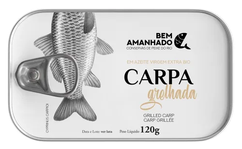 Bem Amanhado - Pescado gourmet de agua dulce enlatado - Carpa a la parrilla en aceite biológico virgen extra - 4.23 oz / 120 gr (paquete de 3 latas)
