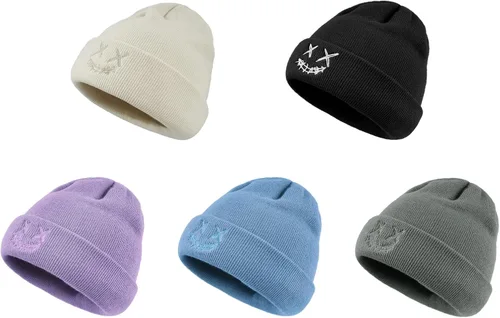 Miniatura 5 de Croogo Gorros de invierno para mujer, elásticos, cálidos, con diseño de calavera, gorro de cable con puños, gorras de esquí de acrílico