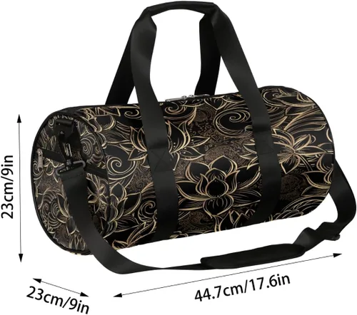 Miniatura 5 de Bolsa de lona con correa de hombro desmontable, lujosa bolsa de gimnasio deportiva de flor de loto para estudiantes, bolsa deportiva de 17.6 x 9 x 9