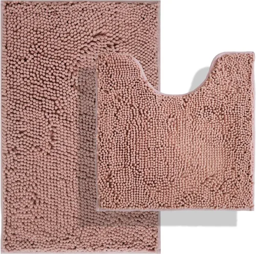 Miniatura 45 de Juegos de alfombras de baño de 2 piezas, alfombra de baño de felpilla extra suave ultra absorbente, alfombra de baño con base antideslizante de PVC