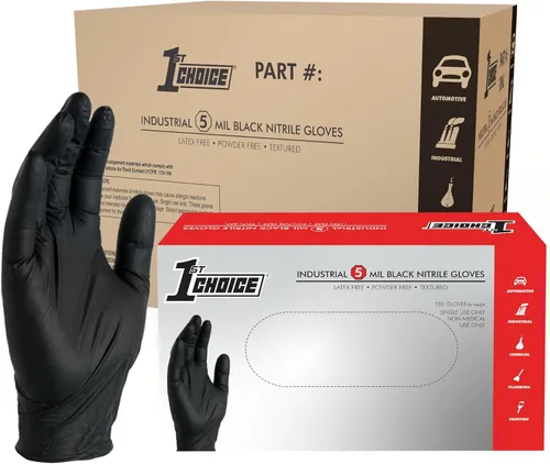 1st Choice Nitrile Gloves Disposable Latex-Free, Black, 5 Mil for Cooking, Cleaning, Automotive, Industrial, Food Prep, Home