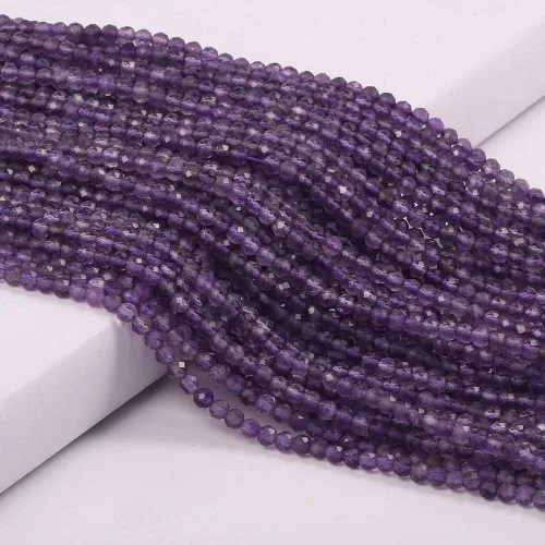 Cuentas de amatista facetadas naturales, piedras naturales, cuentas sueltas para hacer joyas, pulseras y collares (tamaño 0.079 in, longitud 15