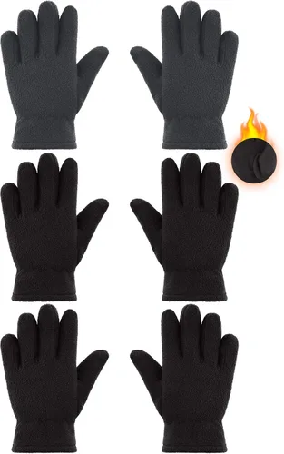SATINIOR 3 pares de guantes de invierno de forro polar para niños, guantes cálidos de dedos completos para niños, niñas, niños, suministros de