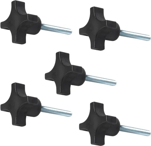 POWERTEC QNB3011 - Paquete de 5 perillas de 4 puntos de 1/4"-20 con perno roscado de 2", perillas de tornillo de pulgar con pernos para cortacésped,