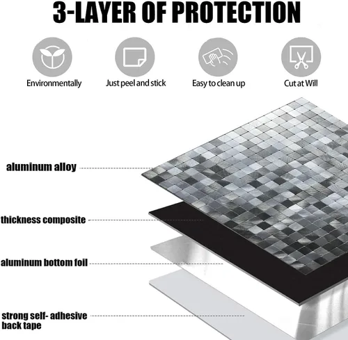 Miniatura 4 de XUANINY 10 hojas de azulejos de aluminio de superficie negra para loseta en muro para cocina