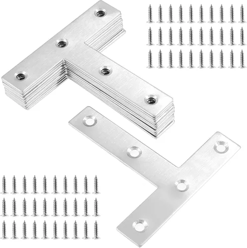 Miniatura 8 de Bonsicoky 12 soportes planos en forma de L, soportes de esquina planos de acero inoxidable de 3.1 x 3.1 pulgadas, soportes de esquina, placa