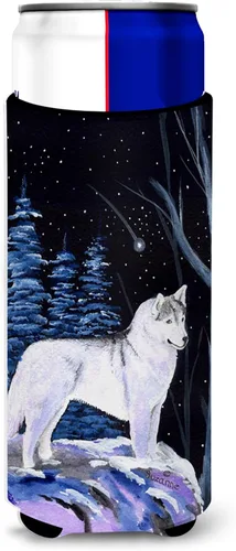 Caroline's Treasures SS8400MUK Starry Night Siberian Husky Ultra Hugger para latas delgadas, funda enfriadora de latas, lavable a máquina, funda