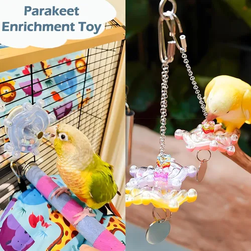 Miniatura 6 de Juguetes para periquitos, juguete de rueda colorida para periquitos, juguete interactivo con sonajero giratorio para loros, juguete para cacatúa