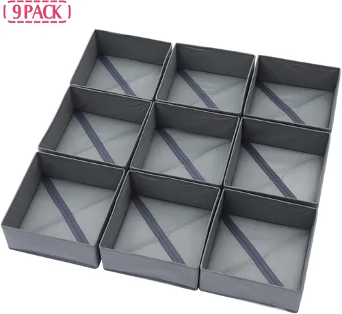 Miniatura 7 de DIOMMELL Paquete de 9 cajas de almacenamiento de tela plegables para armario, aparador, cajón, cestas de tela, contenedores divisores para ropa