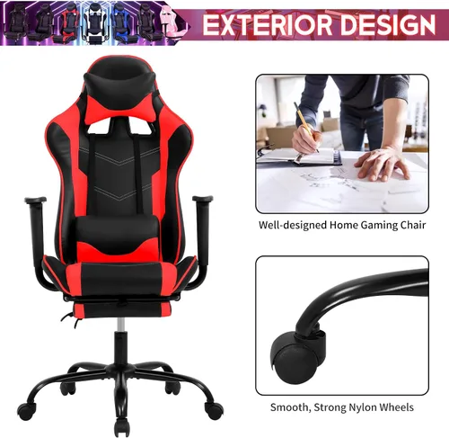 Miniatura 3 de BLKMTY Silla para videojuegos, silla reclinable para computadora con reposapiés y soporte lumbar, sillas de juego de altura ajustable con asiento