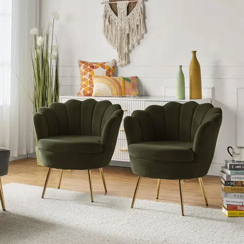 Miniatura 25 de HULALA HOME Silla decorativa moderna de terciopelo con respaldo en forma de concha, bonito sillón para sala de estar, dormitorio con patas doradas