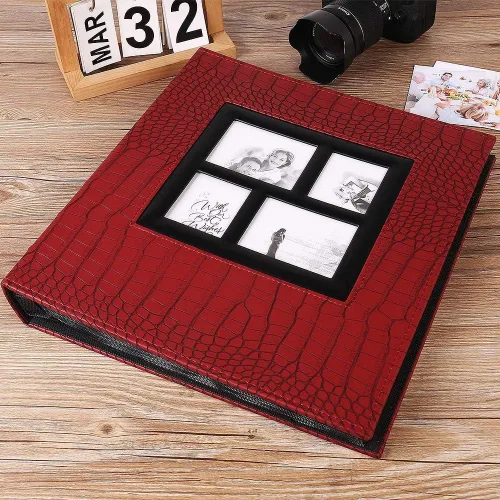 Miniatura 7 de Vienrose Álbum de fotos para 600 fotos de 4 x 6 pulgadas, cubierta de piel, capacidad extra grande para bodas, bebés y vacaciones Rojo