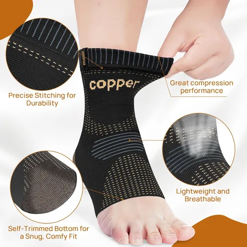 Miniatura 6 de JIUFENTIAN Tobillera de Cobre para Tendinopatía de Aquiles para Mujeres y Hombres (paquete de 2) - Soporte de Tobillo Transpirable para Esguinces