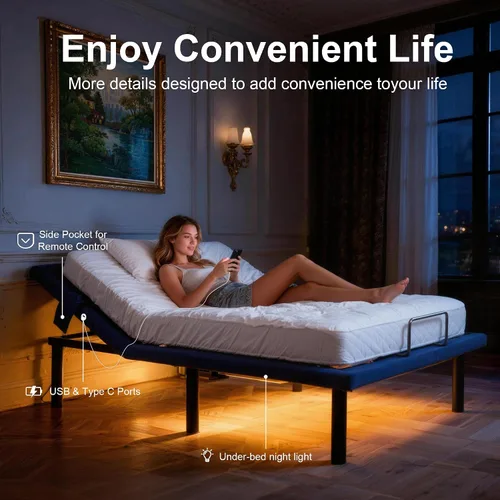 Miniatura 4 de Fromann Base de cama ajustable individual, base de cama ajustable con control remoto inalámbrico y puertos USB, gravedad cero, masaje, inclinación