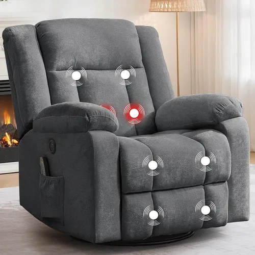 Miniatura 11 de Korser Mecedora reclinable, sillas reclinables deslizantes para adultos, silla mecedora giratoria de 360° con masaje y calefacción, silla