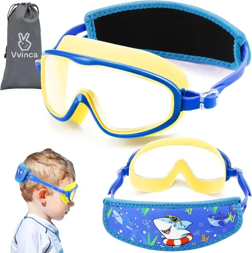 Miniatura 23 de Vvinca Gafas de natación para niños con correa de tela, sin enredos, sin dolor, antivaho para piscina, sin fugas, para niños y niñas