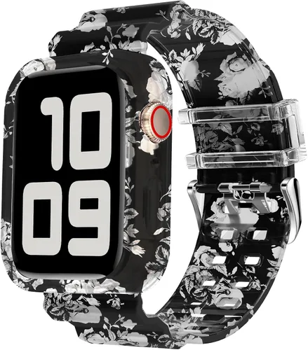 Miniatura 47 de DABAOZA - Correa compatible con Apple Watch de 49 mm, 46 mm, 45 mm, 44 mm, 42 mm, 41 mm, 40 mm, 38 mm, con protector, correa de TPU brillante