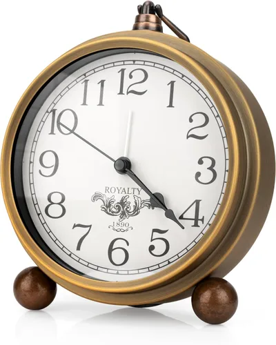 Miniatura 8 de Maxspace Reloj de mesa de metal dorado, retro vintage sin tictac, pequeño reloj despertador, funciona con pilas, movimiento de cuarzo silencioso