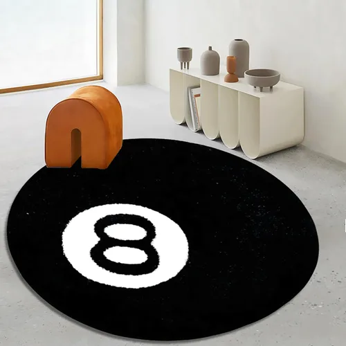 LEVINIS Alfombra para niños, alfombra de área de 8 bolas de 40 pulgadas, alfombra de juego redonda negra para sala de billar, sala de estar,